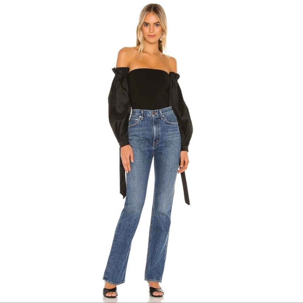MAJORELLE Bliss off the shoulder Bodysuit in
Black XS
